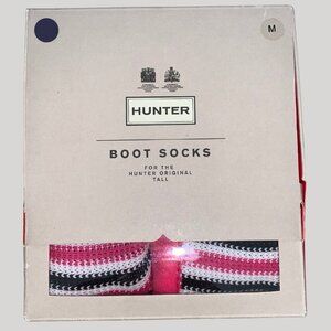 New Hunter Boot Socks Tall Bright Cerise/Black/White Size Medium Women’s 5-7